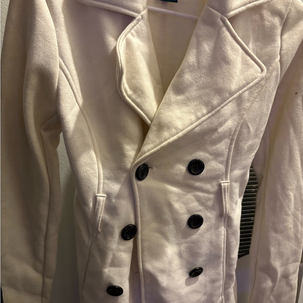 Sebby Cream Double-Breasted Pea Coat missing belt